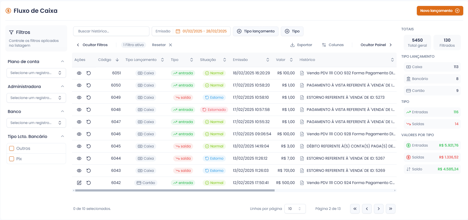 Funcionalidade Gestão Financeira Completa