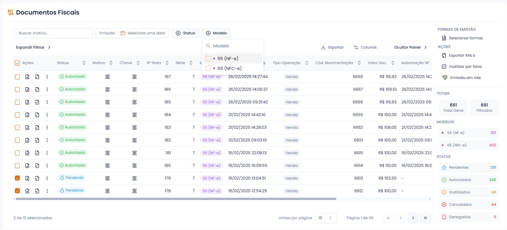 Funcionalidade Emissão de Notas Fiscais