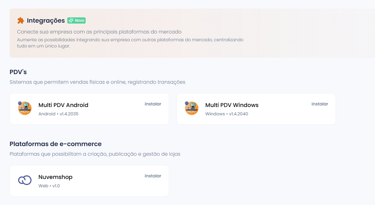 Funcionalidade Integrações